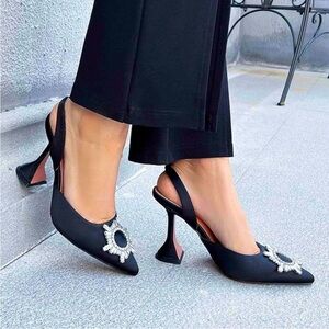 VETASTE Women's High Heel Crystal Slingback Pumps Pointed Toe, Size 5.5